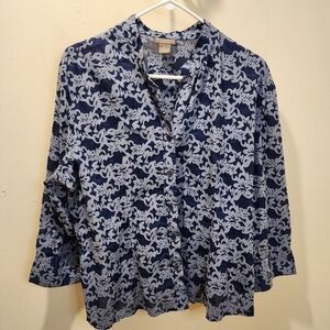 Bay Studio Khakis Novelty Print Cotton Blend Relaxed Fit Blouse size XL